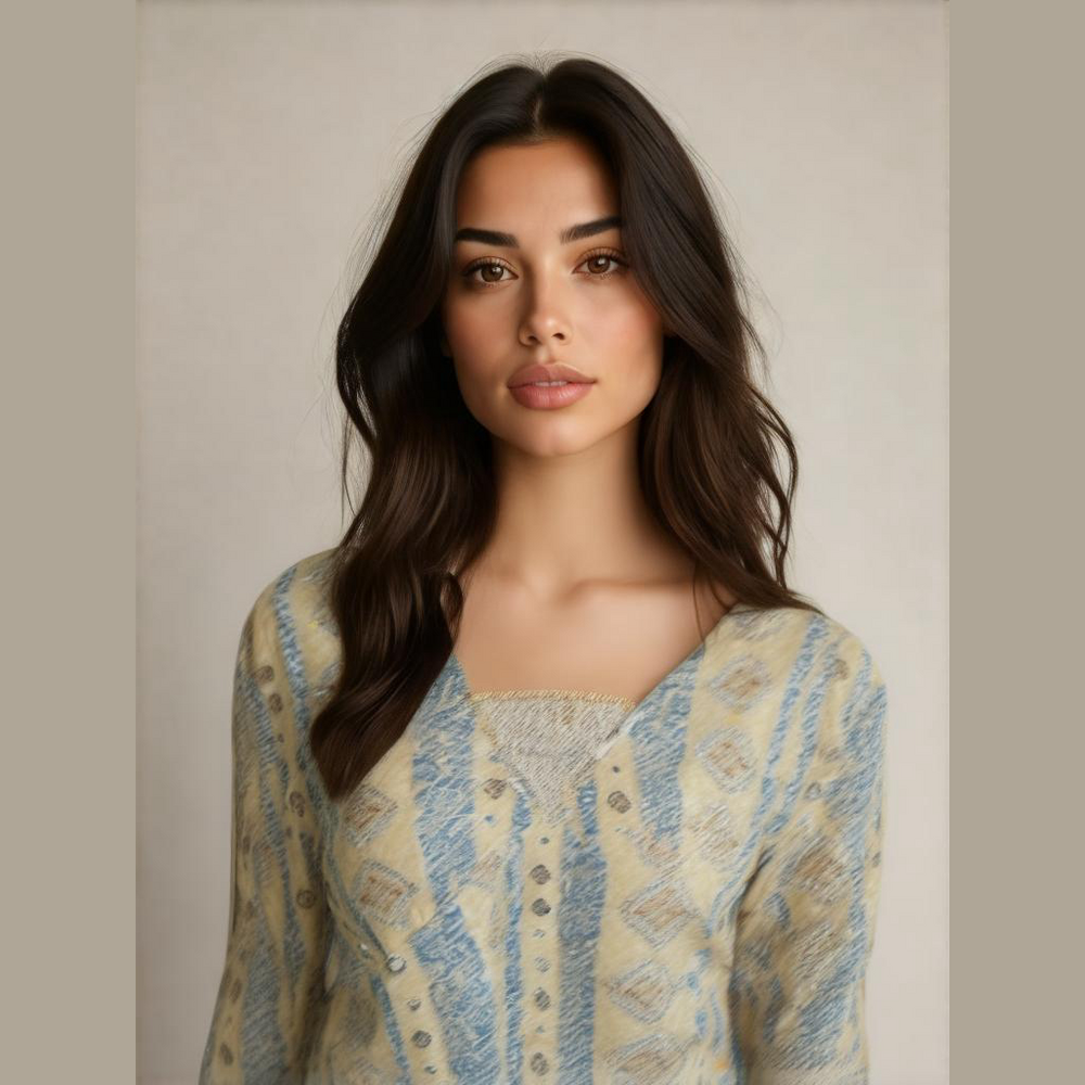 Roaman's Tan Blue 3/4 Princess Sleeve Waist Tie Sequins Size 14W